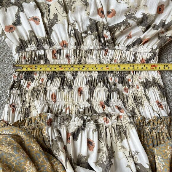 Current Air Patchwork Floral Fairy Earthy Boho Cottage Chic Tiered Midi Dress XS - Picture 12 of 13